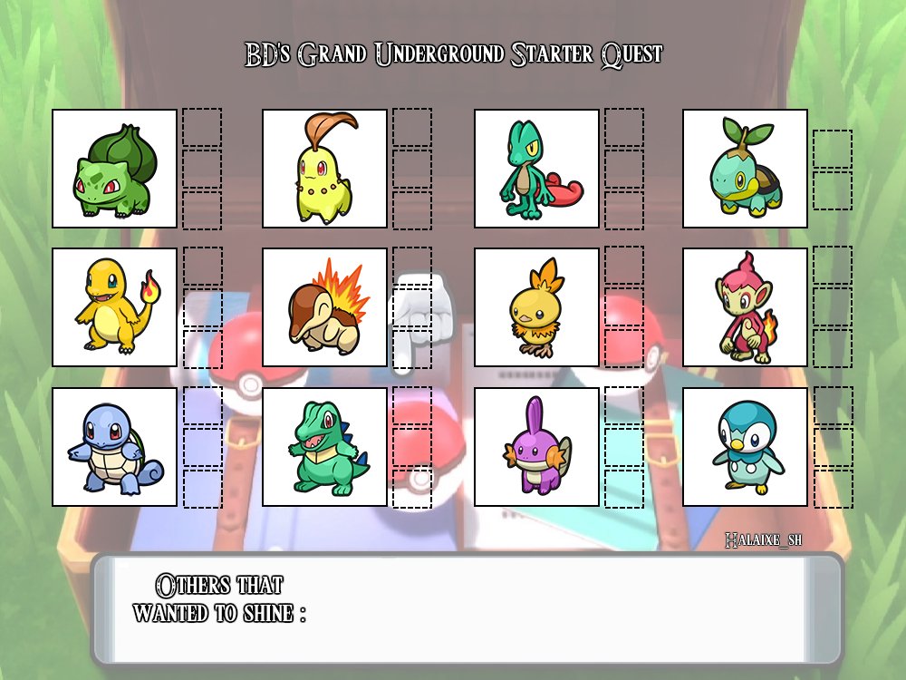 Halaixe_sh's tweet image. Donc, je parlais d'un projet de shasse sur Diamant Etincelant : un Starter Quest, et dans le souterrain! J'adore shasser là-bas, et j'avais envie d'y shasser les starters, c'est parti! Je posterai les shiny en dessous de ce tweet! (seulement 2 Tortipouss, j'ai déjà un Torterra!)