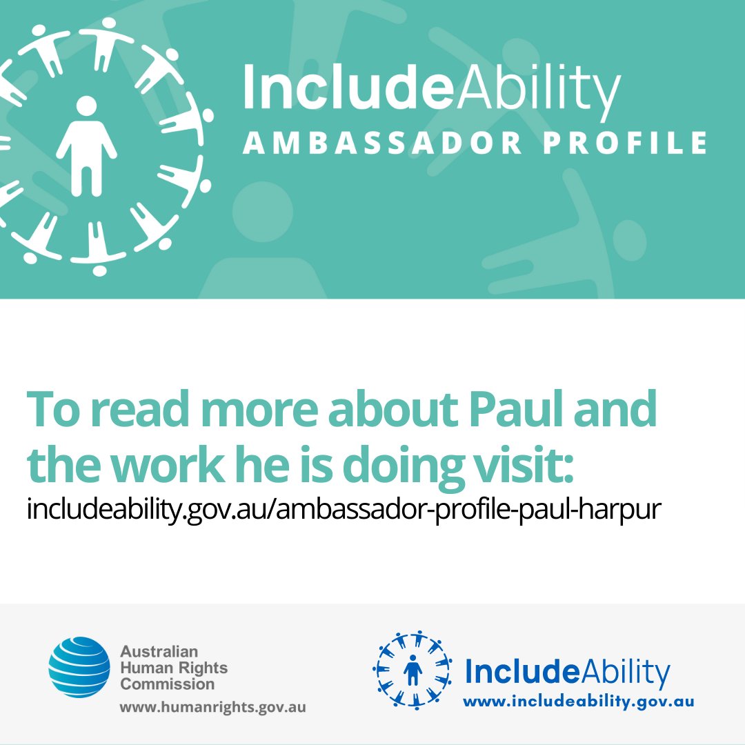 IncludeAbility (@includeability) on Twitter photo The <a href="/AusHumanRights/">Australian Human Rights Commission</a> IncludeAbility Ambassador Profile series is showcasing Paul Harpur <a href="/UQLaw/">UQ Law School</a>
Paul shared some of his achievements, what's important to him, the value of disability, and tips for employers and people with disability. Visit includeability.gov.au/ambassador-pro… The <a href="/AusHumanRights/">Australian Human Rights Commission</a> IncludeAbility Ambassador Profile series is showcasing Paul Harpur <a href="/UQLaw/">UQ Law School</a>
Paul shared some of his achievements, what's important to him, the value of disability, and tips for employers and people with disability. Visit includeability.gov.au/ambassador-pro…