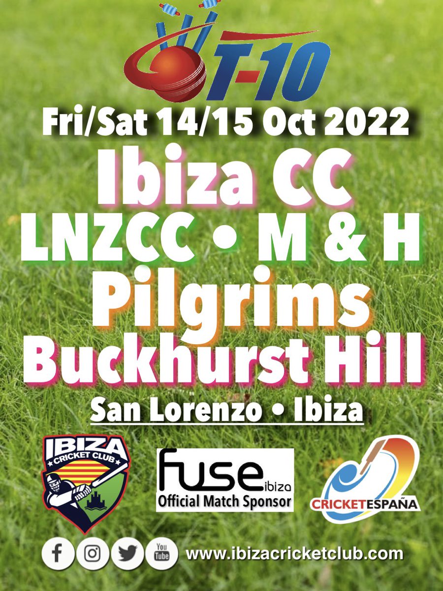 IbizaCricket's tweet photo. This Fri &amp; Sat we have a fun T10 tournament in preparation for our debut in the Spanish championships in Nov. We are delighted to welcome @LNZCC @mandhcricket Pilgrims &amp; @BuckhurstHillCC to San Lorenzo for what promises to be a fantastic few days 🏏☀️🍻 https://t.co/ySOubVUMkK