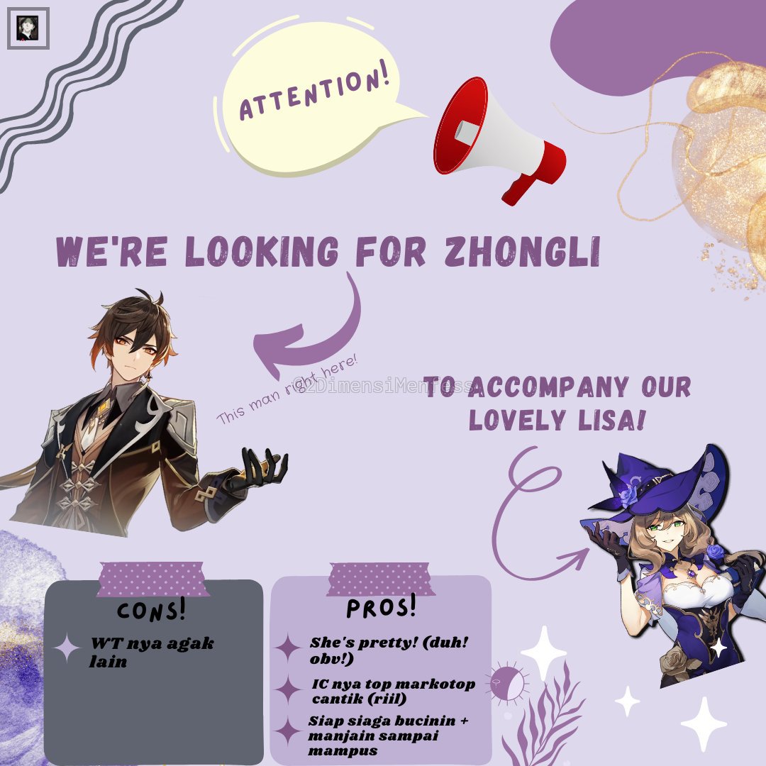*2dfess sy kmbali mencari si ganteng asal liyue untuk mewujudkan rarepair ini, zhonglisa. Tlonk reply jika tertarik. Dynamic dan details lainnya ayo kita diskusi bersama (ic nya ga jamet kok, ril)