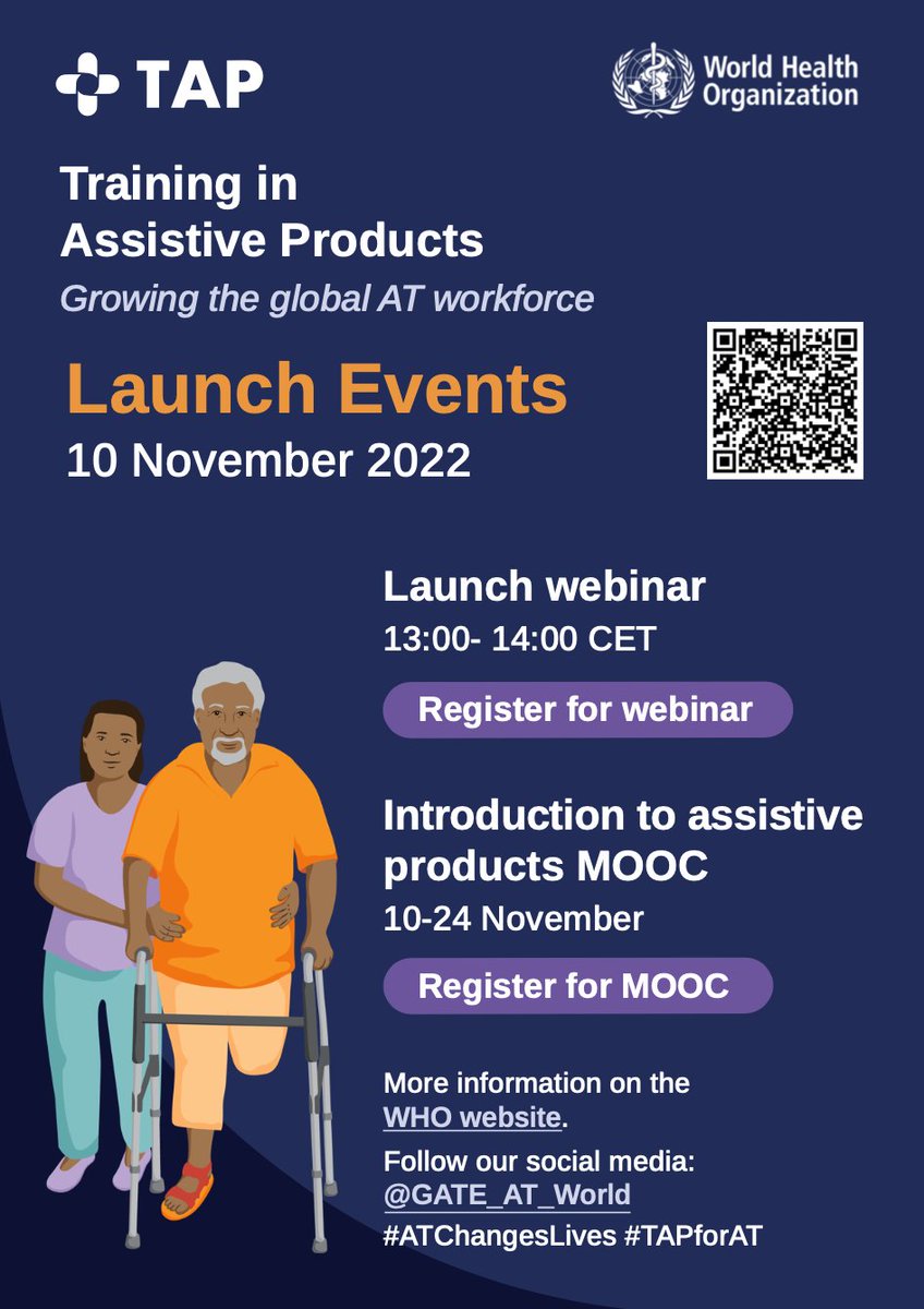 ISWPorg's tweet image. WHO is launching the Training in Assistive Products (TAP) on November 10 with a webinar and a Massive Open Online Course (MOOC). TAP is the first ever dedicated training platform that links to the WHO Priority Assistive Product List. 

who.int/news-room/even…

 #TAPforAT