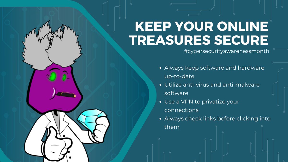 Patients, keep your online treasures secure! 

Here are a few simple things every web3 user should be doing to keep themselves safe online. 

Thank us later 🙃

#CybersecurityAwarenessMonth #CyberSecMonth #ThinkB4UClick #Choose2BeSafeOnline