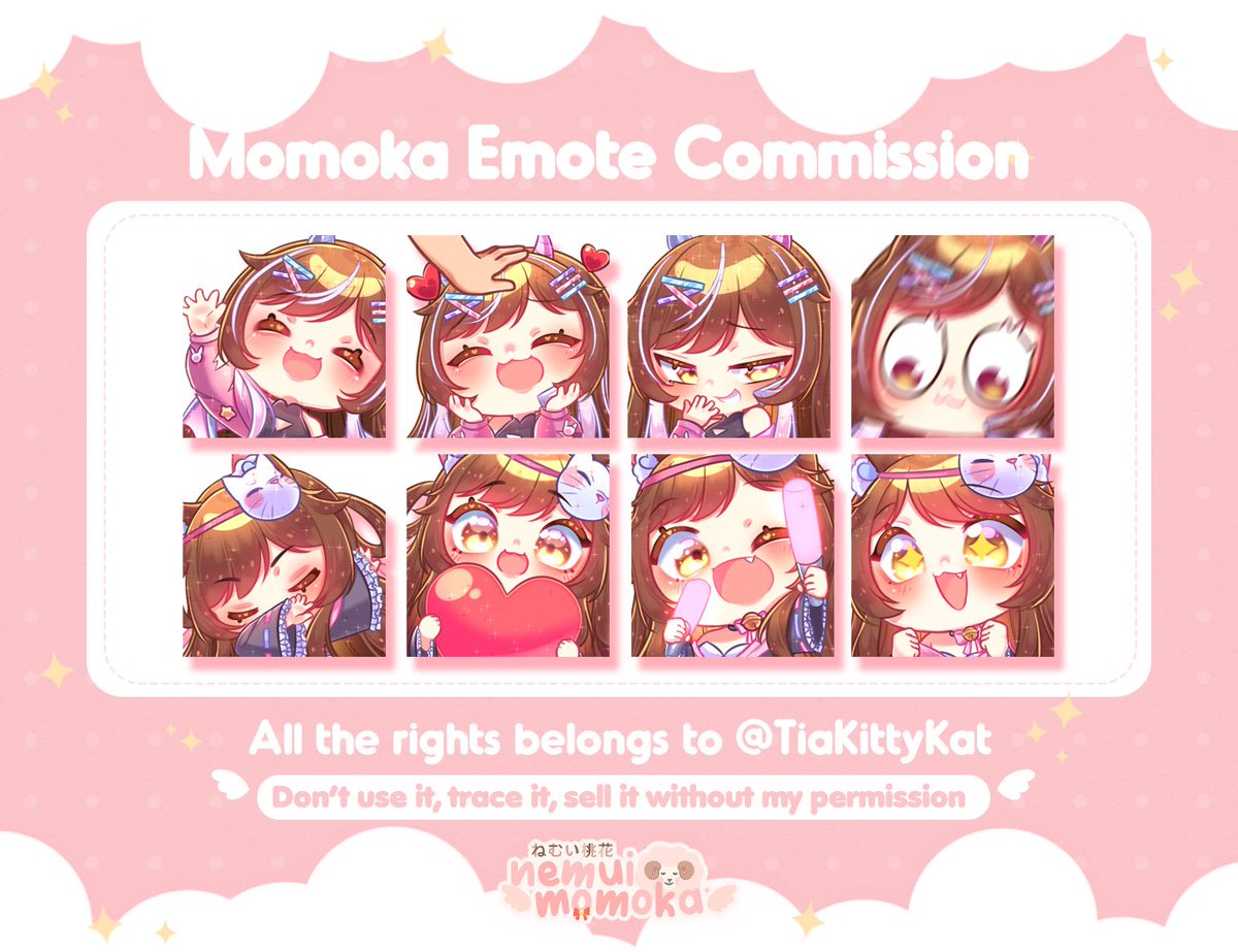 NemuiArtsu's tweet photo. Hi hi~♡
I'm Momoka, a chibi and emote artist that loves pink and cute things 🌸 #PortfolioDay https://t.co/fooVY2nRQK