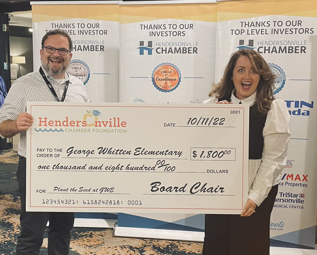 The face you make when awarded a much desired grant! Thank you <a href="/KeynoteKathleen/">Kathleen Hawkins</a> <a href="/HvilleChamber/">Hendersonville Chamber</a> I can’t wait to show the kids tomorrow that they are officially garden ambassadors! 
<a href="/jmann_edu/">John Mann</a> 
#planttheseedatgwe #stem #innovation #growingleaders #beatyearever #goldenappleaward