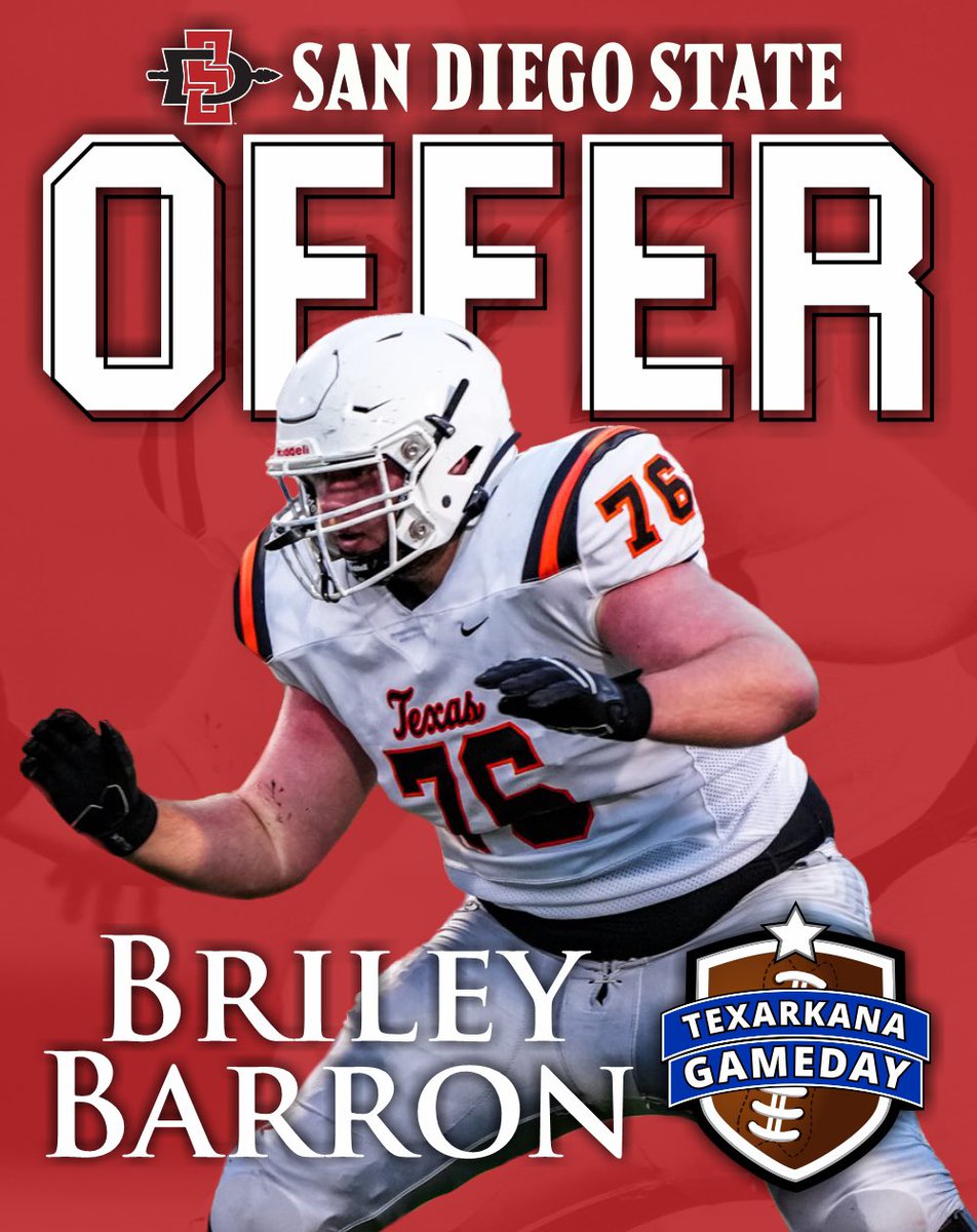 Congrats to <a href="/barron_briley/">briley barron</a> on his offer from <a href="/AztecFB/">San Diego State Football</a>   <a href="/StanfordGerry/">Gerry Stanford</a> <a href="/247recruiting/">247Sports Recruiting</a> <a href="/On3sports/">On3</a> <a href="/THighAthletics/">Texas HS Athletics</a> <a href="/MR_Gameday903/">Morgan Smith</a> #txhsfb <a href="/CoachMGoff/">Mike Goff</a>