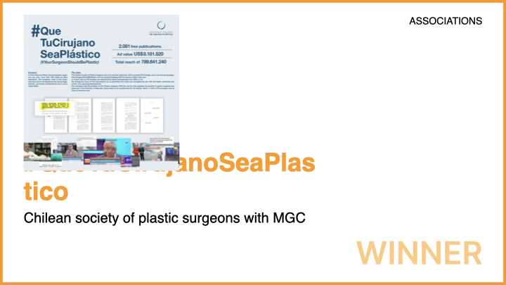 Provoke_News's tweet photo. #SABREAwardsLatAm Winner: ASSOCIATIONS - tico - Chilean society of plastic surgeons with  @mgconsultingcl https://t.co/ReRH82uhMS