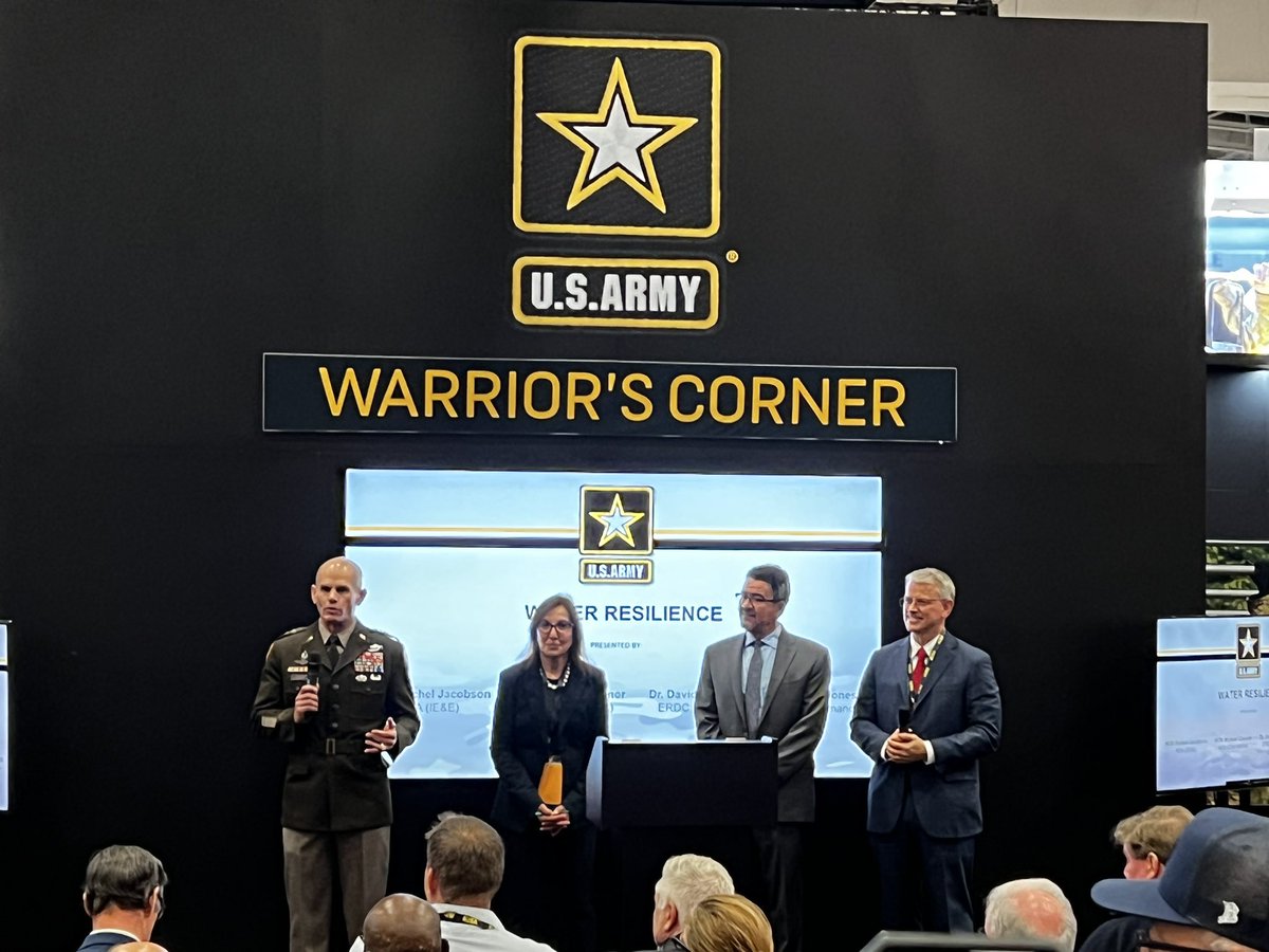 Great #AUSA Warrior’s Corner discussion on how the Army is combating drought at installations &amp; strengthening #waterresilience to advance the mission, w/ <a href="/ASArmyIEE/">Assistant Secretary of the Army (IE&E)</a> HON Jacobson, @ASACivilWorks HON Connor, @ArmyIMCOM  LTG Jones, &amp; <a href="/ArmyERDC/">U.S. Army ERDC</a> Dr. Pittman.