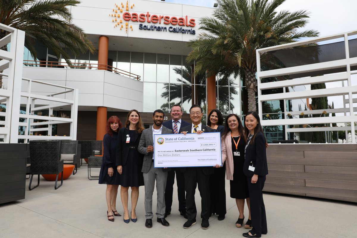 EastersealSoCal's tweet photo. Thank you to the office of Assemblyman @AsmStevenChoi68 for securing one million dollars in funding to expand Easterseals SoCal’s Severe Behavior Services Program. Today, members of our team gathered to celebrate the impact these funds will have on people throughout SoCal. https://t.co/AGzUqZ1wo6