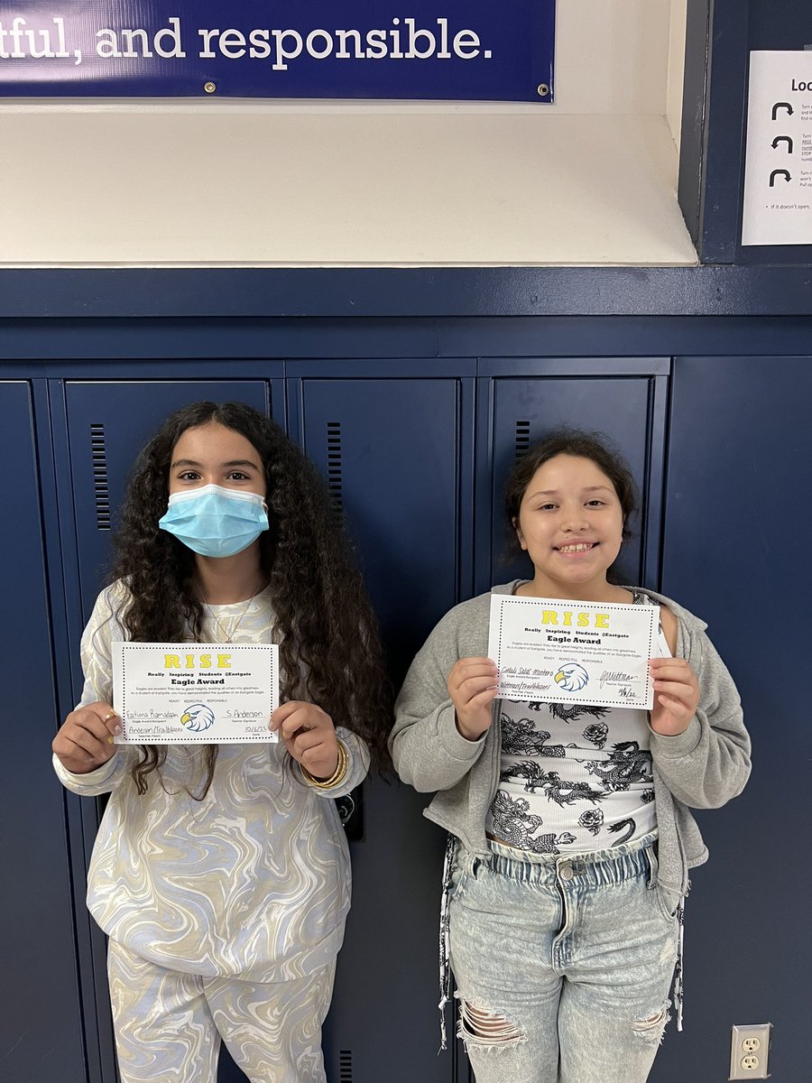 MrsWittman19's tweet photo. Fatima and Citlali were the Eagles Rise winners last week! These girls are ROCKSTARS! 🤩 #EaglesRise https://t.co/uLUHH9Mgz9