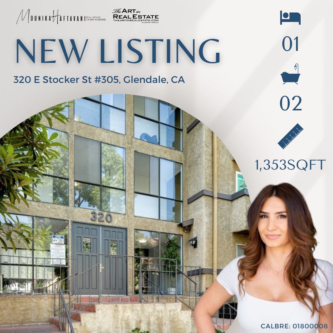 MounikaRealtor's tweet photo. ✨NEW LISTING✨

📍320 E Stocker St #305, Glendale, CA
🏘️1 Bed/2 Bath

✨Let’s talk about house shopping - Contact me today
📲818.437.3308
🏡CalBRE #01800008
🌐https://t.co/uSyA5mGCu1
.
.
#Theartinrealestate #MounikaHaftavani https://t.co/D82MuzgM3s