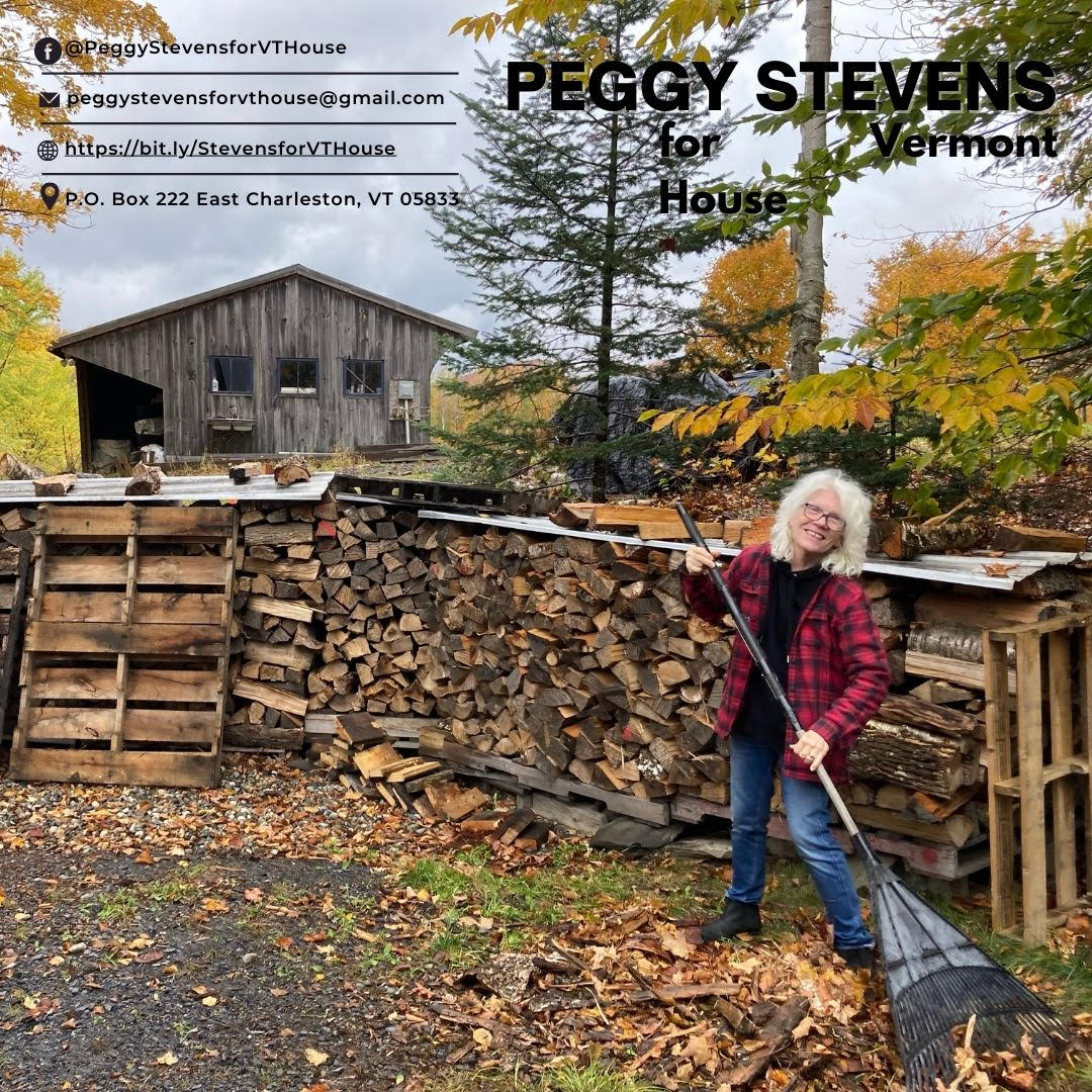 "Peggy Stevens's deep
commitment to the people
and place she lives in and loves
has been proven time and again. She works
hard to serve everyone in her community and
never hesitates to speak out on issues she
believes are important. I'm excited to support
her" U S Rep Peter Welch
