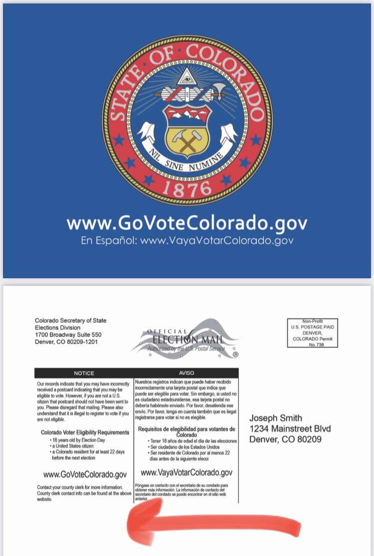 Marshall Zelinger on X: The @COSecofState acknowledges the mistaken mailer  sent to 30,000 people who wouldn't be eligible to vote even if they tried  to register…with a new mailer that does not