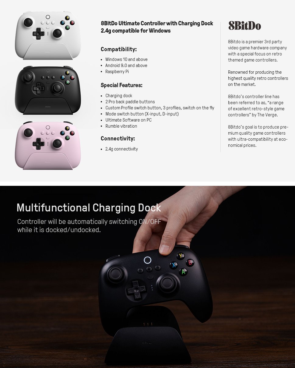 8Bitdo Ultimate 2.4g Wireless Controller with Charging Dock for Windows  Android