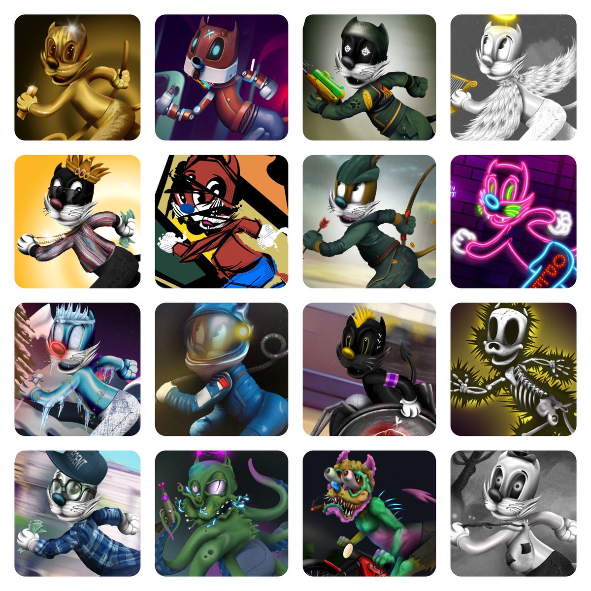 NFTToonVerse's tweet photo. Full 1/1 roster ready ! #nft #nfts #nftqrt #NFTCommunity #nftcollector #devilcatznft #toonversestudios https://t.co/rSVWCuS3r8
