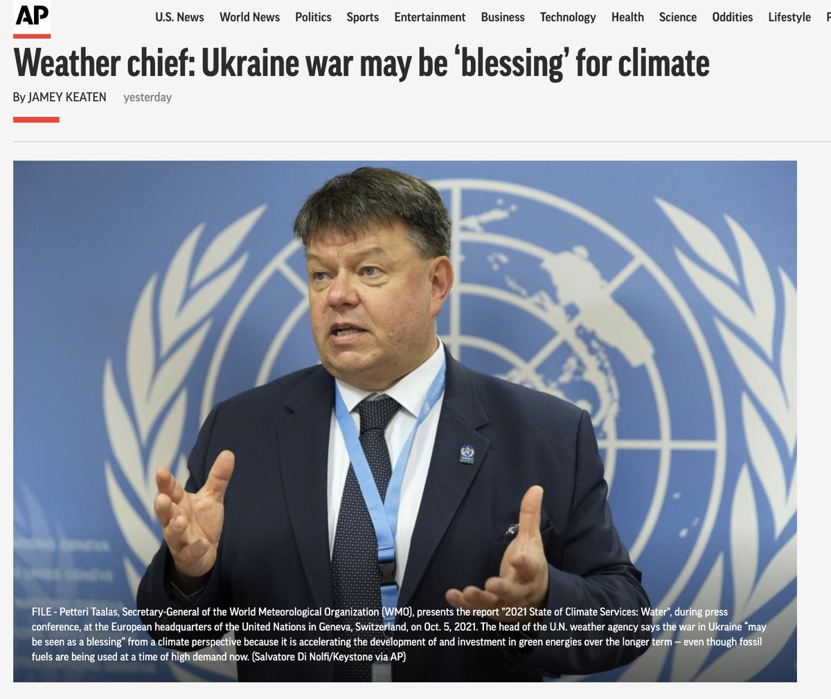 UN: Putin a Climate Hero?! UN Weather chief: ‘From climate perspective, the war in Ukraine may be seen as a blessing’