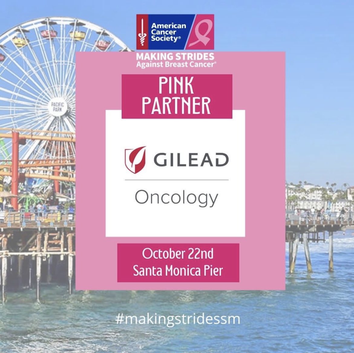 Please join us in welcoming our newest sponsor, <a href="/GileadOncology/">Gilead Oncology</a>! Committed to creating a healthier world for everyone, we couldn’t be more excited to have <a href="/GileadSciences/">Gilead Sciences</a> on board! 
#BreastCancerAwarenessMonth <a href="/ACS_California/">ACS California</a> <a href="/StridesofSM/">MakingStridesofSM</a>