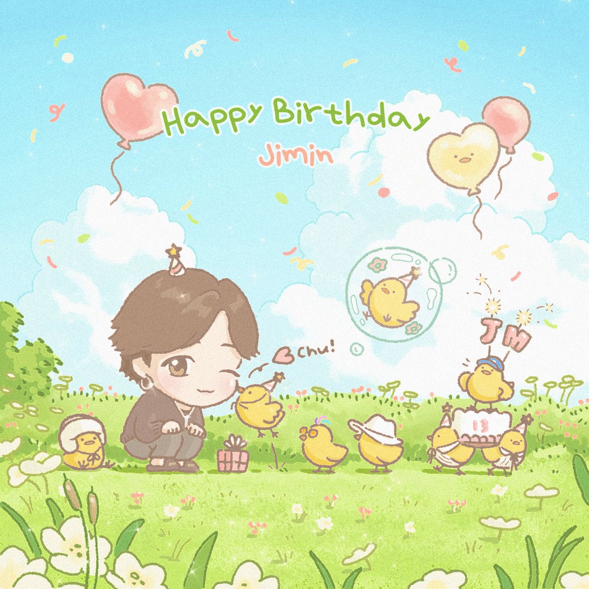 Who's the birthday boy? He's sharing the biggest happiness with his little friends🐤 #Happy_Jimin_Day🐥 #TinyTAN