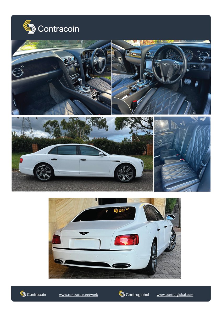 ContracoinCTCN's tweet photo. 2015 BENTLEY FLYING SPUR AUTO AWD MY15 - $230,000 - $60,000 Contracoin.

$170,000 Cash + $60,000 Contracoin (CTCN).
Contracoin can be purchased using BTC, ETH, USDT or USDC.
- 32,000 Km.
- Sedan
- Automatic Transmission
- 12 cyl. 6.0L Turbo Petrol.
#Contracoin #Bentley https://t.co/xnvPBUFhRc