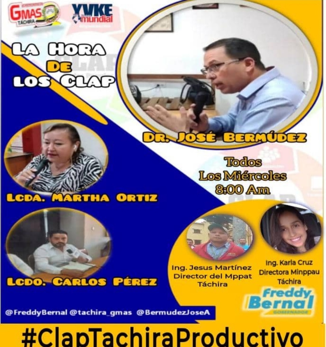 #Miércoles #12Oct por la <a href="/YvkeTachira/">Yvke Tachira</a> 94.5 FM los invitamos a sintonízar "La Hora de los Clap" el programa de las Comunidades desde las 08:00 a.m. 

#ClapTachiraProductiva
 
@FreddyBernalven
@tachira_gmas
@tachira_clap
@bernudezjoseal