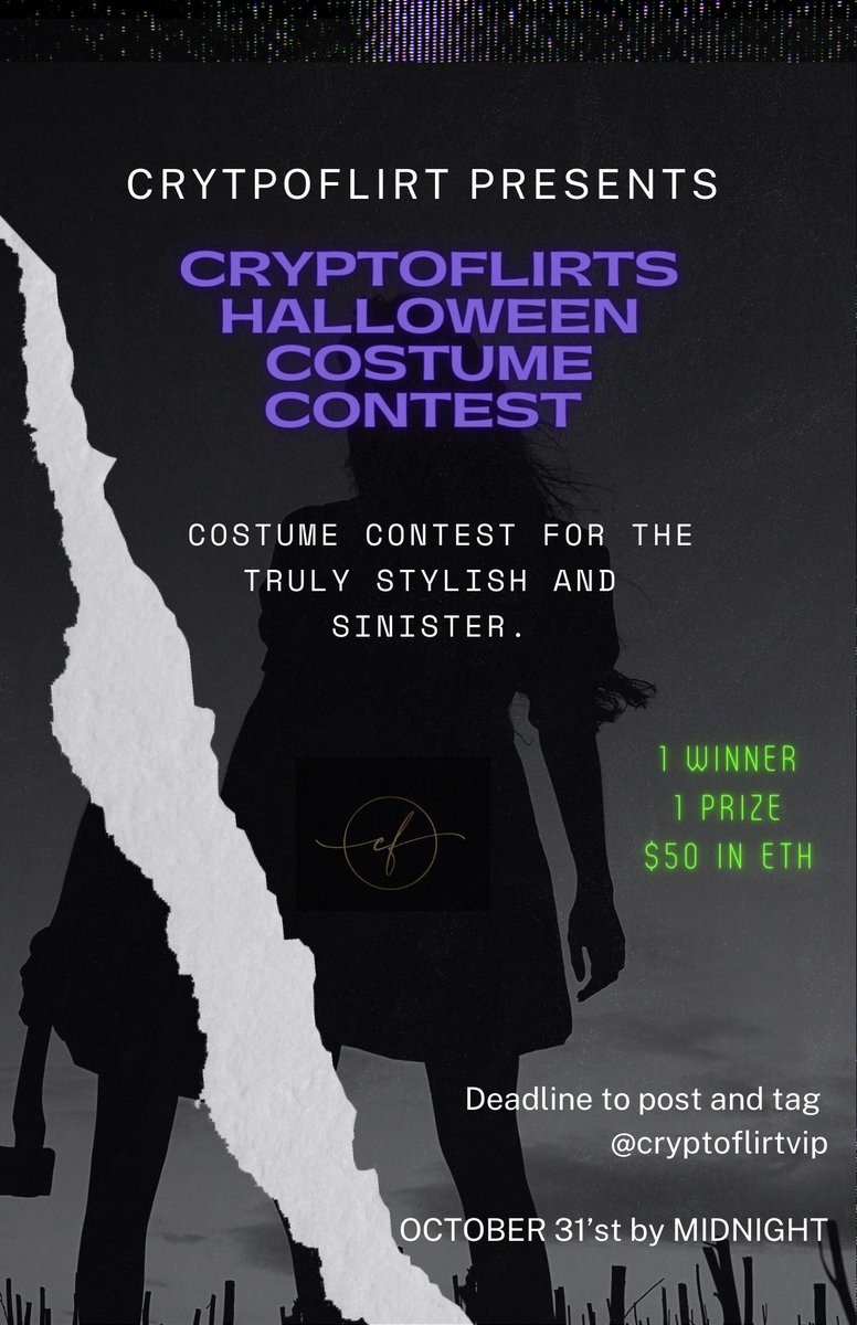 cryptoflirtVIP's tweet image. 👻Let’s have some Halloween fun  and get a chance to win $50 in ETH!

To Qualify:
-Follow us on Twitter 
-Like &amp;amp; RT
-Post your costume or costumes and tag us @cryptoflirtVIP                Our discord community will choose  the winner.ENTER IF YOU DARE🏴‍☠️ #Giveaways #NFTCommunity