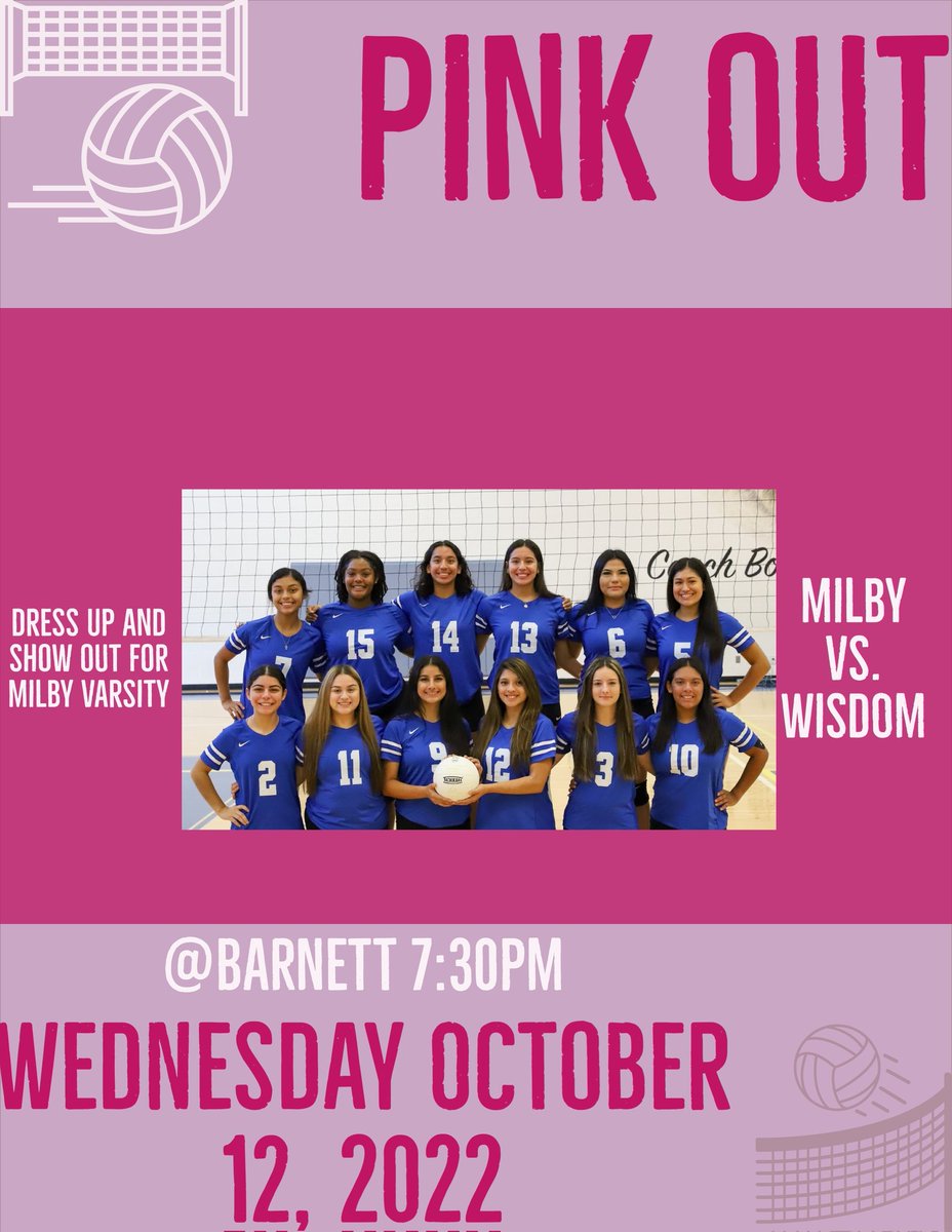 Milby Volleyball (@milbyvolleyball) on Twitter photo "Pink it out" with the Lady Buffs in honor of Breast Cancer Awareness month! #spikeoutcancer <a href="/Milby_HS/">Charles Milby High School</a> <a href="/MilbyFootball/">Milby Football</a> <a href="/milby_softball/">Milby softball</a> <a href="/MilbyLove/">๐MILBY LOVE๐ Past, Present & Future!</a> "Pink it out" with the Lady Buffs in honor of Breast Cancer Awareness month! #spikeoutcancer <a href="/Milby_HS/">Charles Milby High School</a> <a href="/MilbyFootball/">Milby Football</a> <a href="/milby_softball/">Milby softball</a> <a href="/MilbyLove/">๐MILBY LOVE๐ Past, Present & Future!</a>