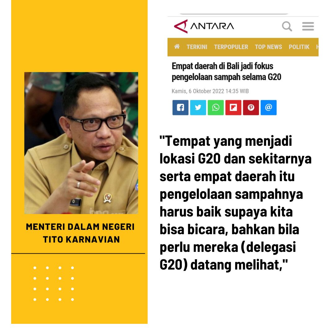 SugiartiAhmad's tweet photo. Bapak Menteri Dalam Negeri Tito Karnavian : Empat daerah di Bali jadi Fokus pengelolaan sampah selama pelaksanaan G-20. Agar pengelolaan sampah harus baik di empat daerah tersebut.
@kemendagri https://t.co/RcdncKa2go