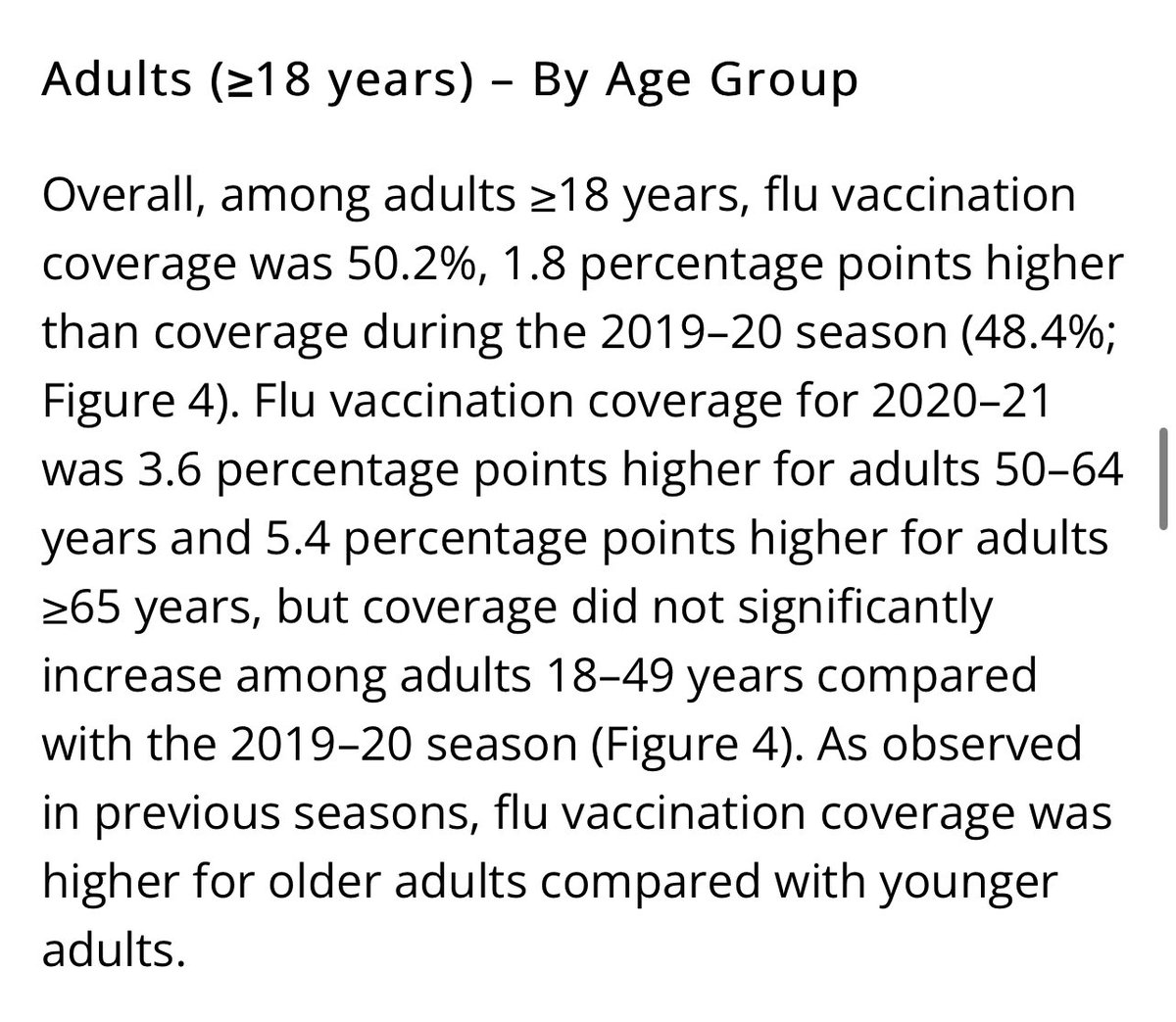 NeilSehgal's tweet photo. Not to be pedantic, but @AshishKJha46’s fact that “a majority of American adults go get the flu shot every fall” is… well… an alternative fact.

A very slim majority of adults got the flu shot last fall (50.2%) and pre-pandemic rates were as low as 37%.

https://t.co/AfE69S5fXk https://t.co/3DvWxXqpD8
