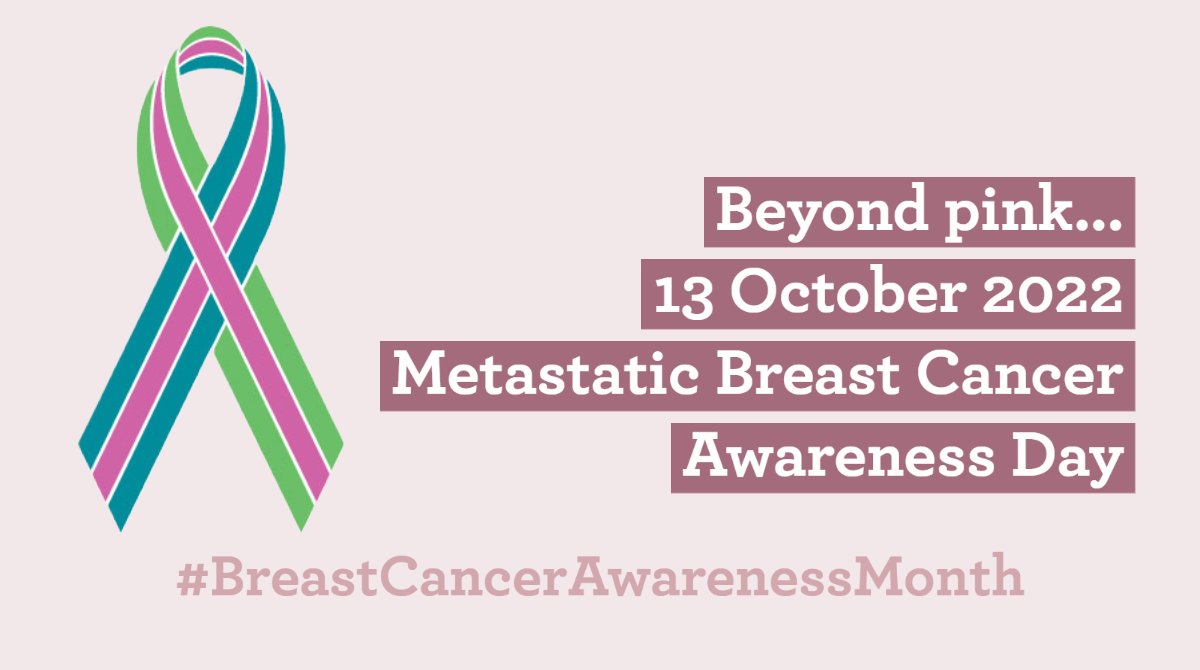 Tomorrow is Metastatic Breast Cancer Awareness Day. A day to raise awareness of MBC, AKA advanced, secondary or incurable breast cancer. Did you know metastatic breast cancer has its own ribbon? Pink + green = triumph of spring over winter &amp; teal = healing &amp; spirituality.