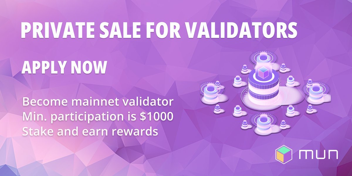 munblockchain's tweet photo. 📢 Private Sale for Mainnet Validators 📢

Submit your application now: https://t.co/FU71T5tKyf

🔥 Limited to only 100 spots
💰 Min. participation: $1000
💵 Price in Private Sale: $0.05 (IDO: $0.12)

 #ToTheMUN #Privatesale #Cosmos #MUN #Cosmonauts $ATOM $JUNO $SCRT $MUN https://t.co/V6ZbV1VQtO