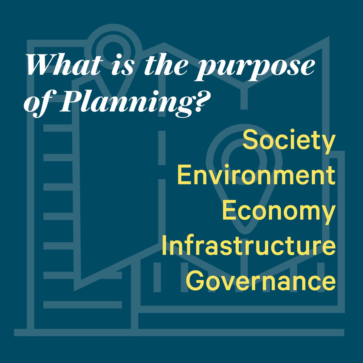 Planning is broad and multi-faceted, bringing together different fields of expertise. Five principles shape Planning: society, environment, economy, infrastructure and governance. 

Learn more about the key principles and purpose of planning: elementwa.com.au/news/what-is-t…