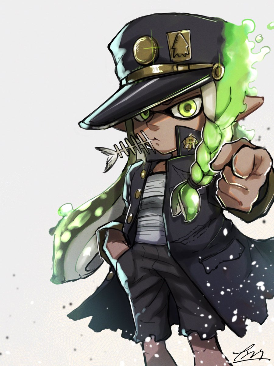 inkling tentacle hair solo hat eyebrow cut green eyes braid pointy ears  illustration images