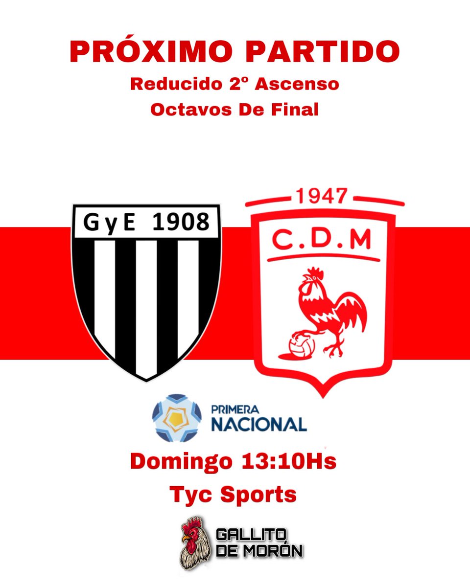 gallito_moron's tweet photo. 🔜 Próximo partido
🏆#Reducido • Octavos de Final
🆚 Gimnasia de Mendoza
📆 Domingo 16/10
⌚ 13.10hs
📺 Tyc Sports
🏟️ Víctor Legrotaglie
#GallitoDeMoron🐓 #cdm1947 #todossomosdemoron #dalegallo #moróncampeón #morongrandeporsugente #GalloVosSosMiVida◻️🟥◻️ #SomosElOeste◻️🟥◻️ https://t.co/ZoQBE0Nzf5