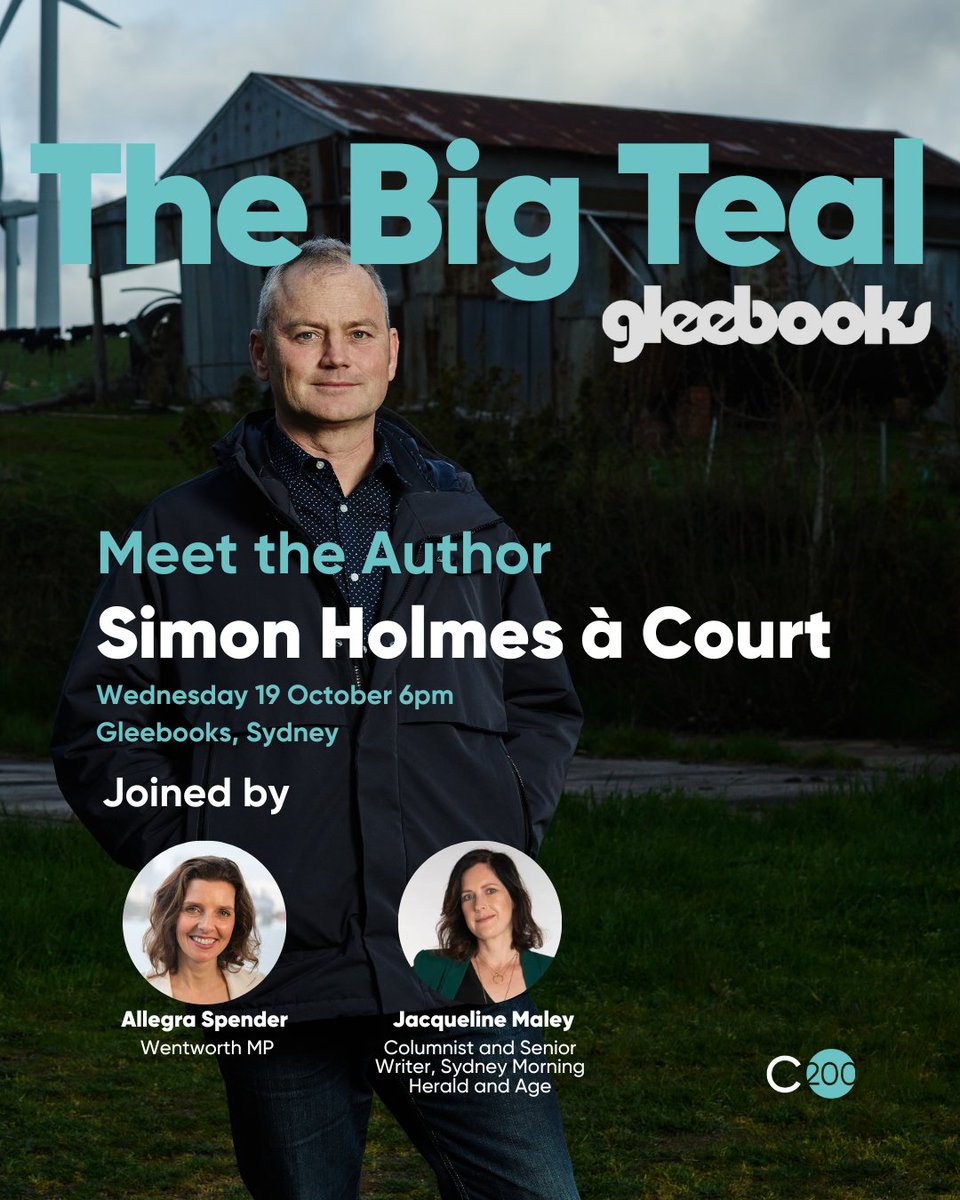 🎉Help us celebrate the launch of @simonahac's new book 'The Big Teal' at @gleebooks - Wednesday 19 October. Simon will be in conversation with @spenderallegra & @JacquelineMaley to discuss the book and we'd love if you could join us! 📚 🎟 here: gleebooks.com.au/event/simon-ho…