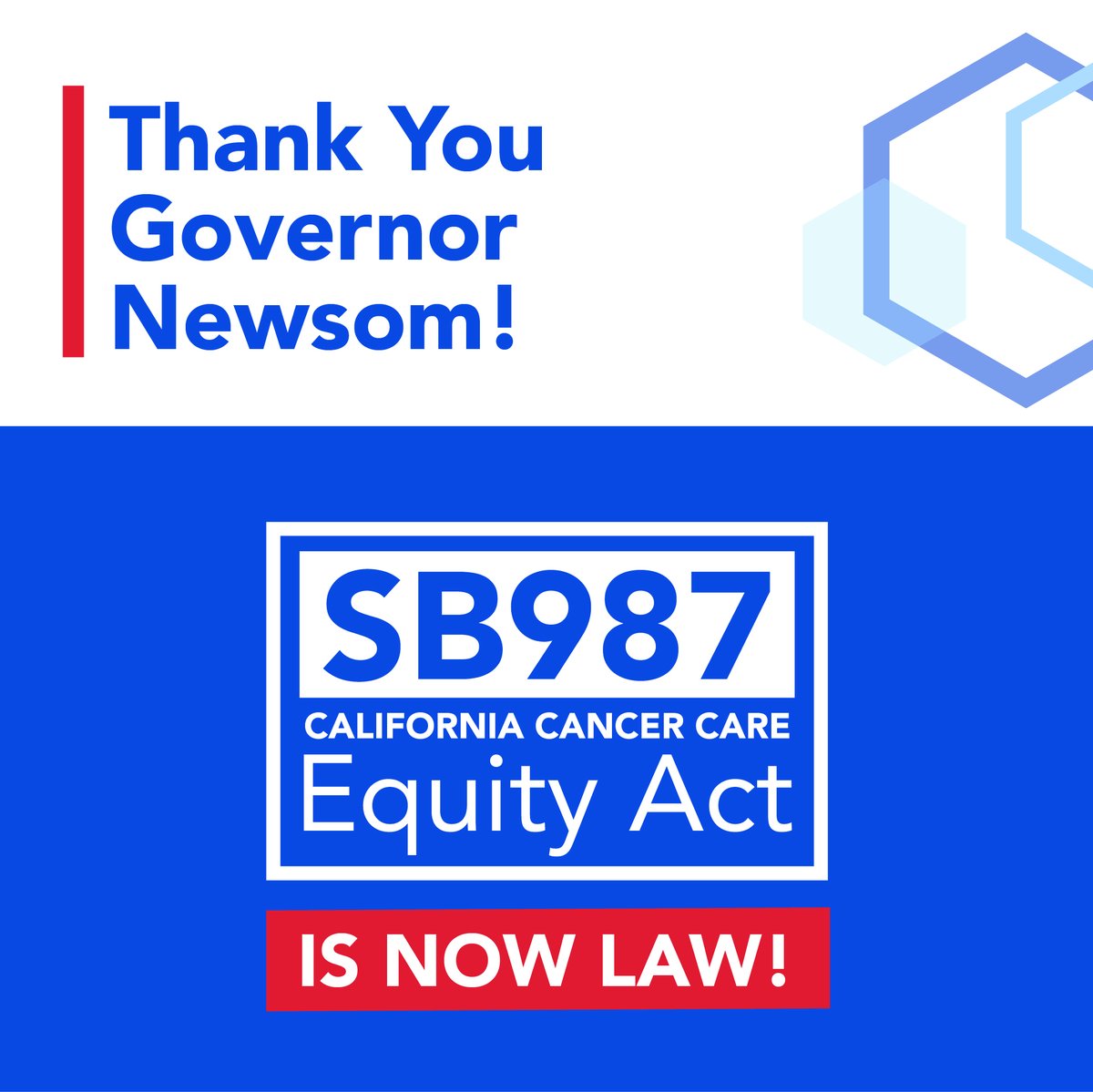 cancercarediff's tweet photo. #SB987 is now law in CA! We thank @CAgovernor for recognizing the urgency of the moment to bring CA one step closer to cancer care equity. SB 987 will serve as a model for other states to follow in serving their citizens most in need of expert cancer care and advanced treatment. https://t.co/FIT9Zfhjjg