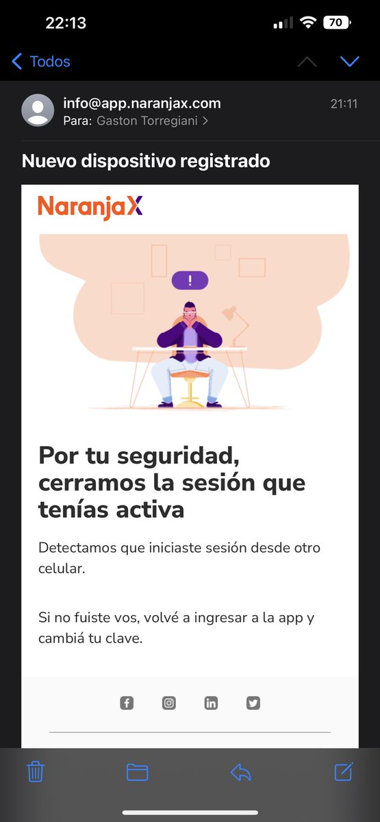 torregianig's tweet photo. Cuando una app no es muy segura, pasa esto! Te vacían la cuenta! @NaranjaX https://t.co/gAlTdTp9T9