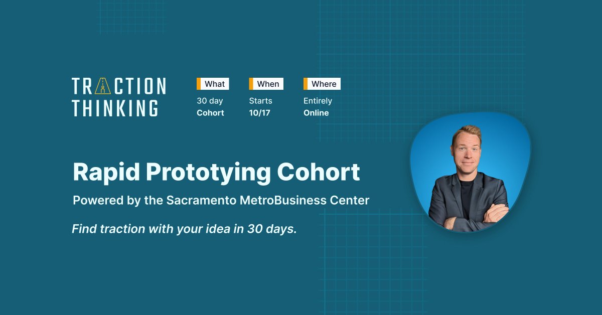 sacstartup's tweet image. Learn how to test your #startup idea with real customers in 30 days through @joshdmiller&apos;s Traction Testing #Prototyping bootcamp! Apply by this Saturday, October 15! Cohort starts on Monday! startupsac.com/rapid-prototyp… #tractiontesting #rapidprototyping