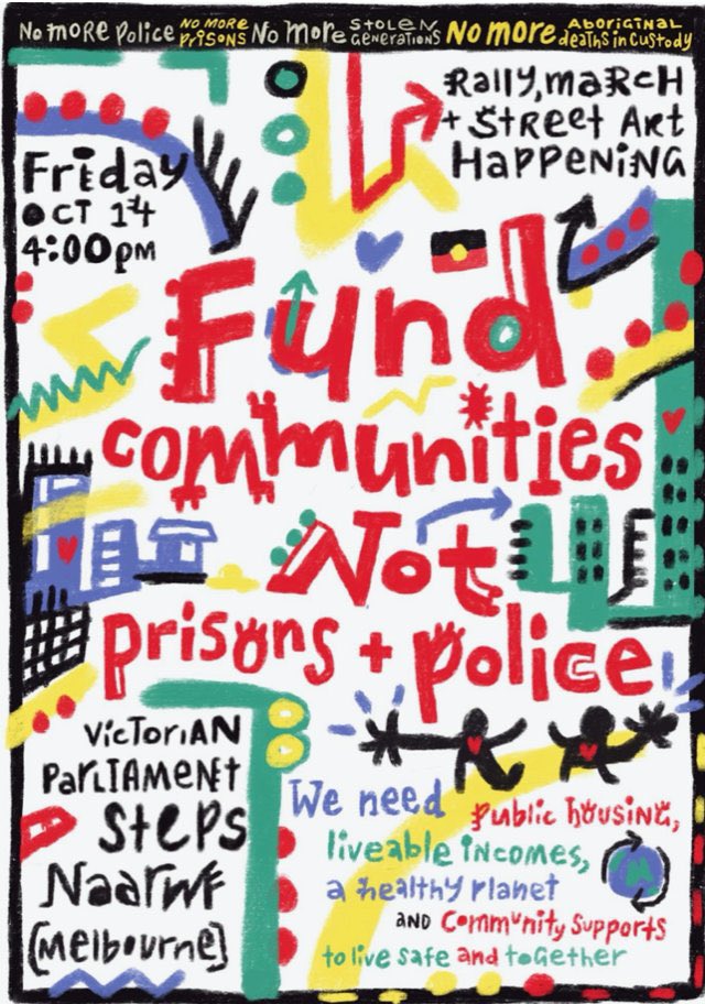 akaWACA's tweet photo. Homes Not Prisons Rally, Friday, Oct 14th, steps of Parliament House, Naarm/Melbourne.
#HomesNotPrisons #springst https://t.co/7O8CWcZ84b