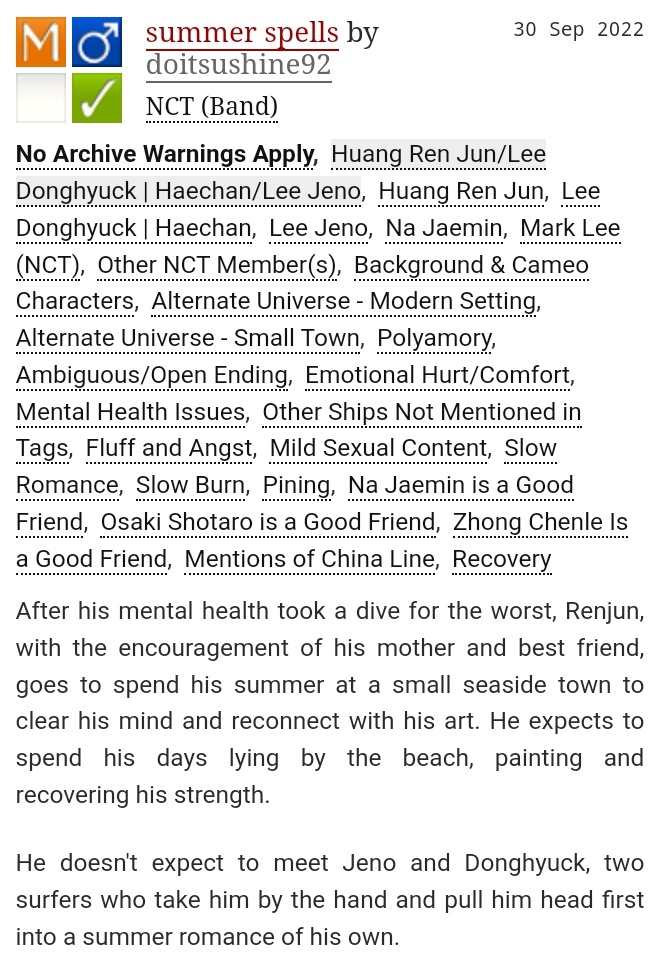 doitsushine92's tweet photo. ☆ summer spells (33k, 1/1)
→ norenhyuck
→ written for @nct00fest
→ au, polyamory, summer romance
→ link in replies ⬇️ https://t.co/FBEsAyheIz