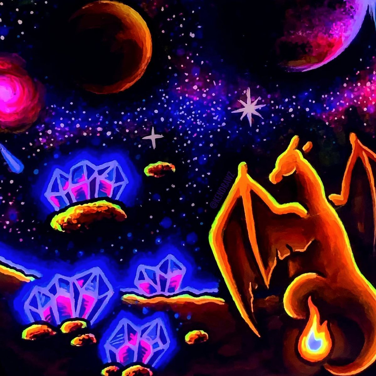 RelentlessZard's tweet photo. Anyone remember Crystal Caves? 
💎💎💎
#acrylicpainting #charizard #charizardart #pokemon #galaxyart #spaceart #appoge #art #charfam
credit : kendrawz(insta) https://t.co/G1lm4v92pw