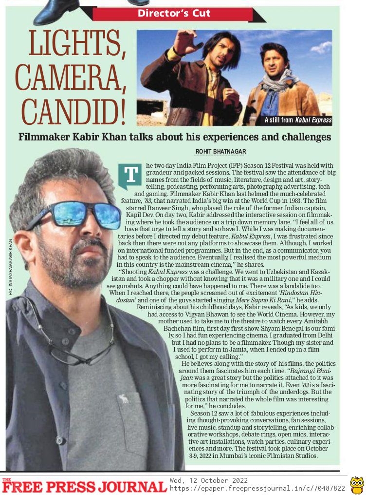 fpjindia's tweet photo. #IFP12 Day 2: 83 Director @kabirkhankk says, "I was frustrated because back then there were no platforms to showcase my documentaries
#IndiaFilmProject #IndiaFilmProject12 #IFP
By @justscorpion
https://t.co/0dUwOM3yjc https://t.co/lXePlEHdhD