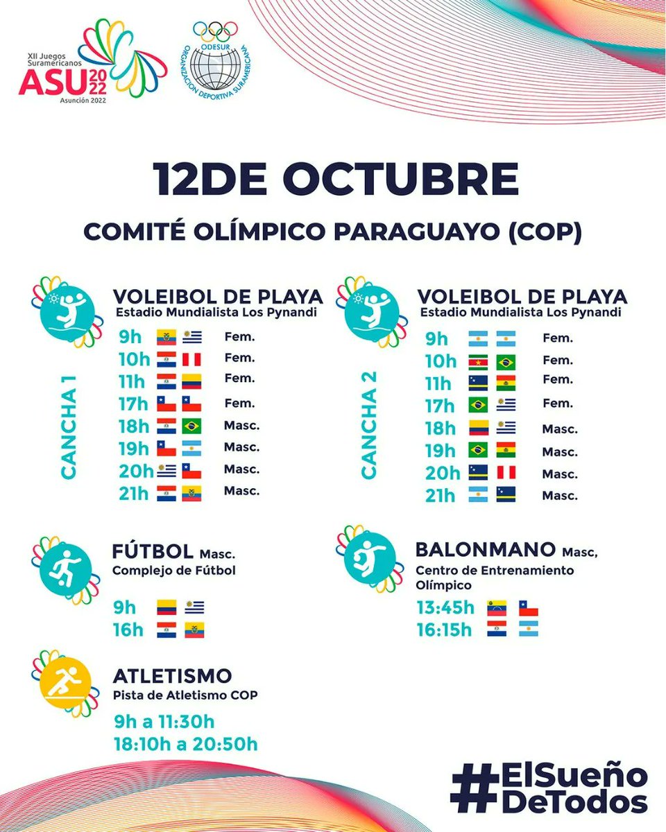 PLVenezuela's tweet photo. Mañana miércoles proseguirá la fiesta deportiva en #ASU2022 . Te invitamos a seguir la 🐾 de 🇻🇪 en estos XII Juegos Suramericanos #ODESUR2022. #elsueñodetodos es #alcanzable. https://t.co/0agnh2V11r