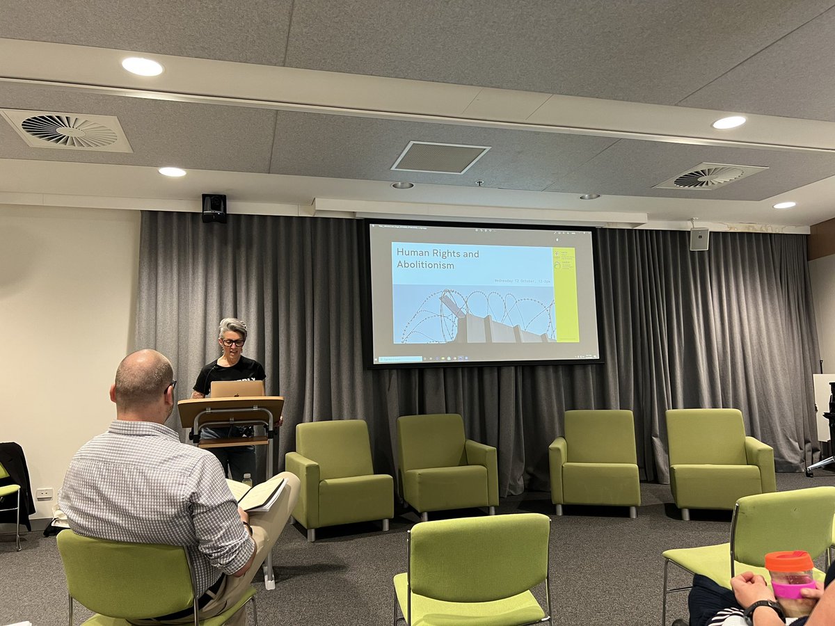 Tina McPhee delivering a powerful keynote <a href="/UNSWLaw/">UNSW Law & Justice</a>, describing the collateral consequences of conviction, civil death, the “perfect legality” of discrimination against returning people &amp; the need for non-performative engagement with people with lived experience.