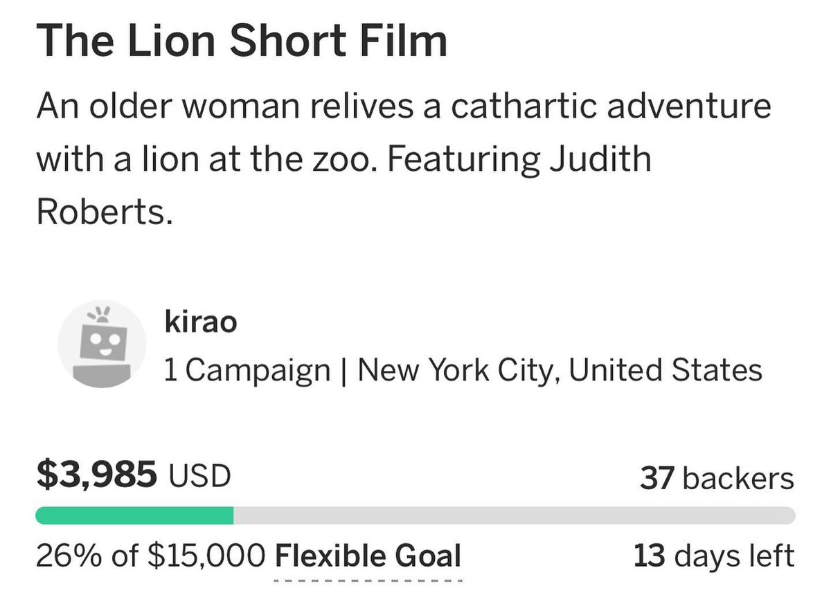 TheLionShort's tweet photo. A LATE NIGHT RECAP: with 13 days left to go, we are now 26% of the way to our goal!! 
Au revoir et bonne nuit to another favorite lion 🦁❤️‍🩹🫡 #judithroberts #thelionshortfilm https://t.co/IwzHMR8czY