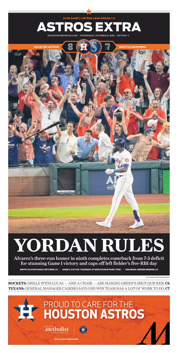 Wednesday's <a href="/HoustonChron/">Houston Chronicle</a> #Astros Extra cover. <a href="/jonjshapley/">Jon Shapley</a> photo