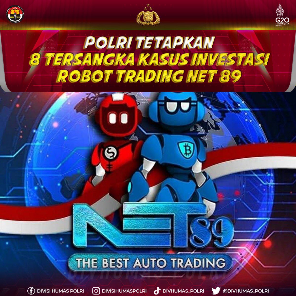 HumasPoldaJatim's tweet photo. Kedelapan tersangka berinisial AA, LSH, ESI, RS, AL, HS, FI dan D. Dalam pengungkapan tersebut, polisi turut menyita barang bukti berupa rekening koran, bukti transaksi, serta bukti digital lainnya.

#TerbaikUntukRakyat
Polri Kawal Harapan Publik https://t.co/y9kbAILPLz