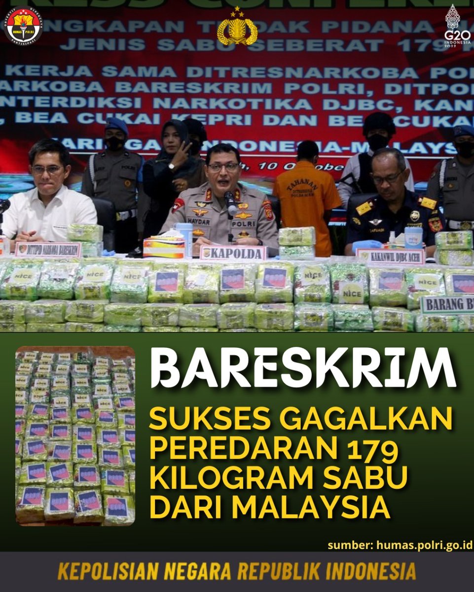Waaa mantul nih bareskrim berhasil gagalkan peredaran 179kg sabu dr malaysia
#TerbaikUntukRakyat
Polri Kawal Harapan Publik