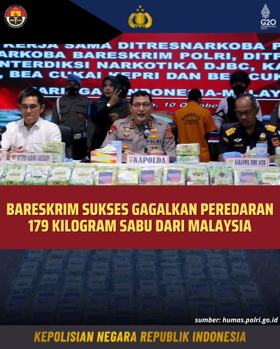 Bareskrim sukses gagalkan peredaran 179kg sabu dr malaysia
#TerbaikUntukRakyat
Polri Kawal Harapan Publik