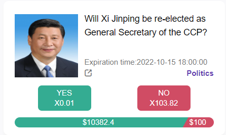Randverse's tweet photo. #Randverse BET TO WIN #Prediction 

Will Xi Jinping be re-elected as General Secretary of the CCP❓

Come to bet👉https://t.co/aTcJtnKEwf

#Poll #PredictAndWin #Politics #news #NewsUpdate https://t.co/DPlMBdMFPh