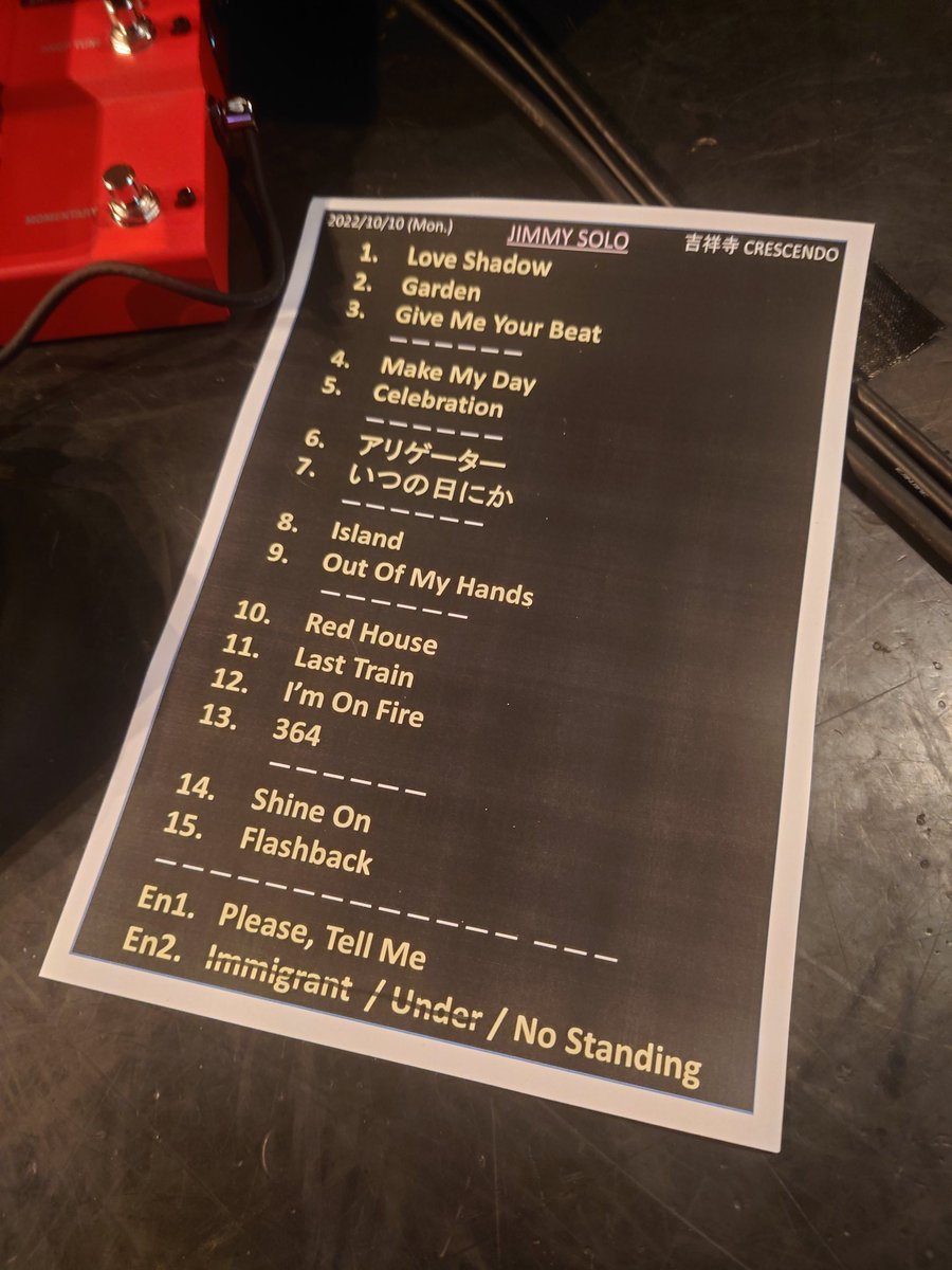 hs_jimmy's tweet photo. 2日め、10/10のセットリストを公開いたします。
'Shine On' 'Please, Tell Me' で、はしもとみゆきさんにゲストボーカルで参加していただきました。
同じくTOPAZ曲の '364' ではジミーが歌いました。
by Staff
#広瀬さとしJIMMY
#44MAGNUM
#TOPAZ
#VELVETSPIDER
#PHI
#OBSESSION
#BootLeg https://t.co/nrRTNxOQFS