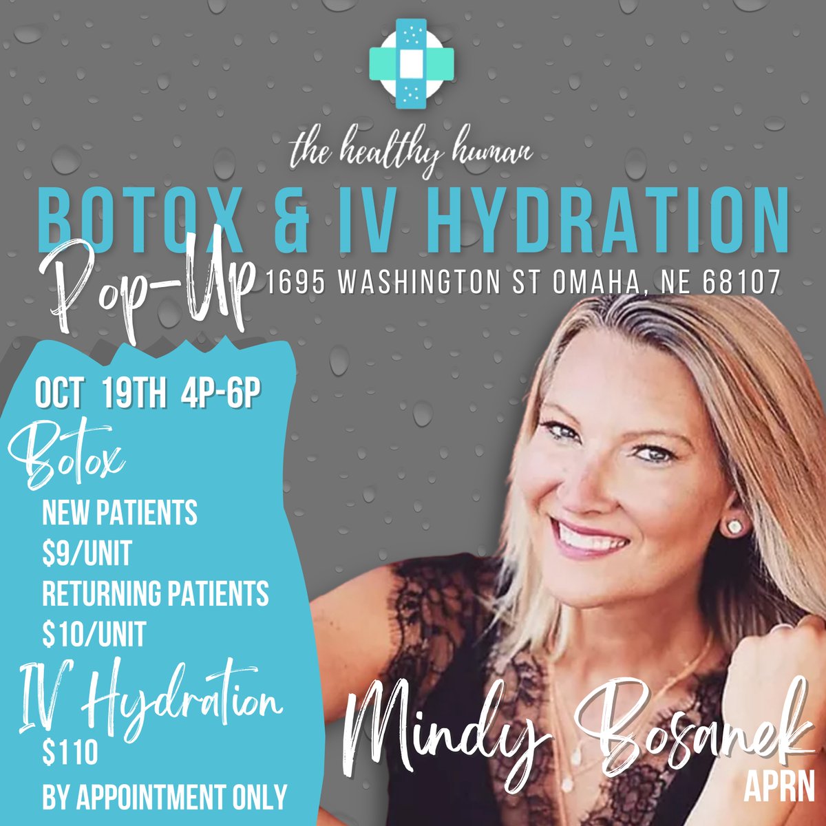 DpcHuman's tweet image. Get ready for our 💉 Botox &amp;amp; IV Hydration 💧 Pop-Up with Mindy! Services are by appointment only. 

🗓 October 19th from 4-6pm 
📍1659 Washington St, Blair, NE 68008
📱402.533.2223 to schedule your appointment

healthyhumandpc.com

#botox #ivhydration #popup
